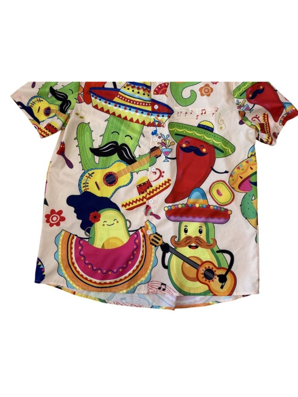 Fiesta-Themed Mens Button-Up Shirt Sombrero Avacodo Cactus Short-Sleeve XL Mens - Picture 3 of 6